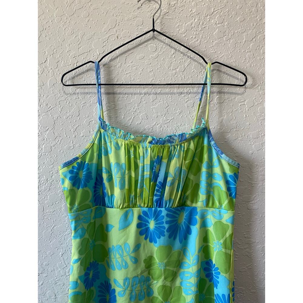 Xhilaration Blue Green Floral Dress Y2k 90's 2000 VTG babydoll Sz M - Picture 2 of 6